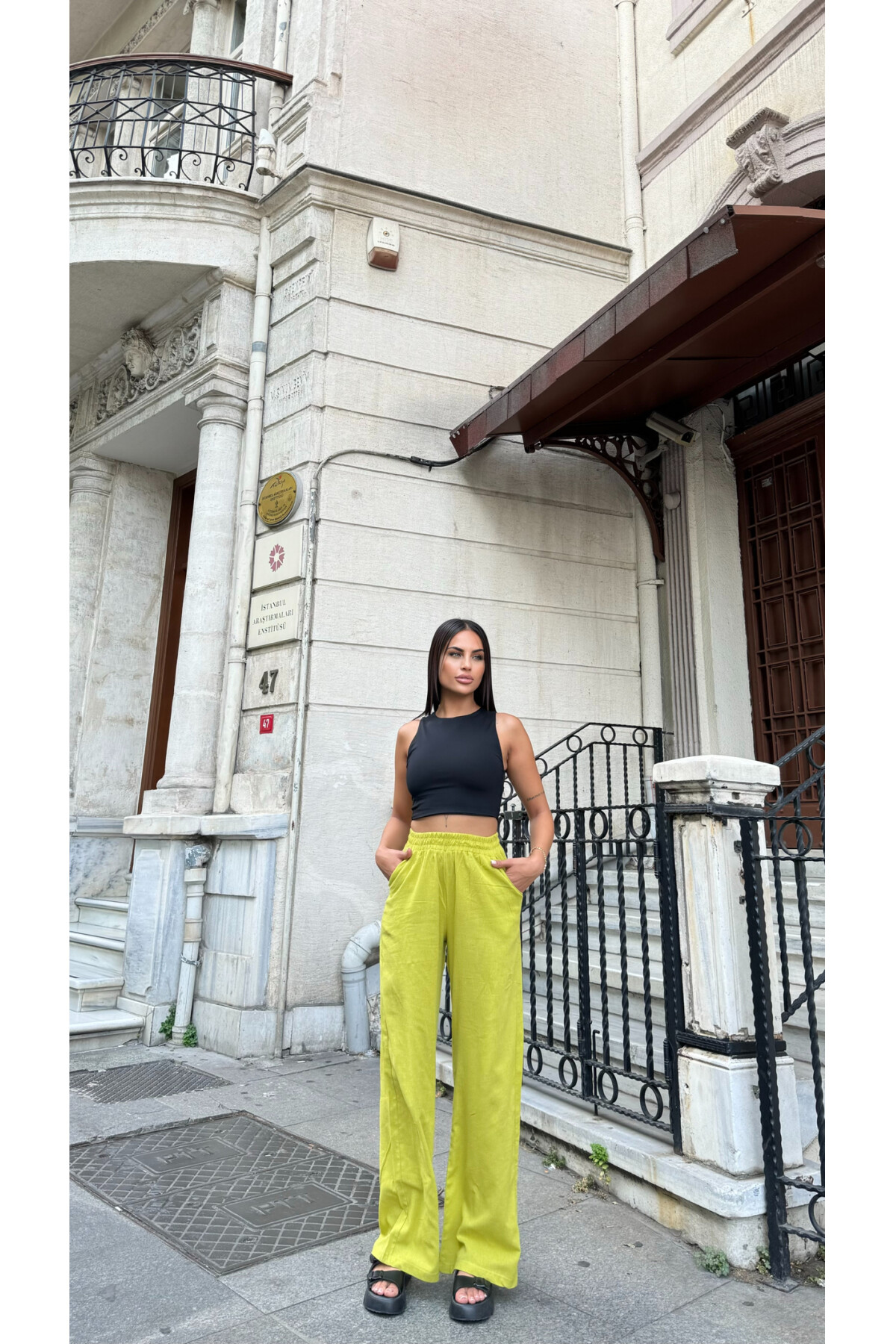 Hardal Yeşili Rahat Pantolon